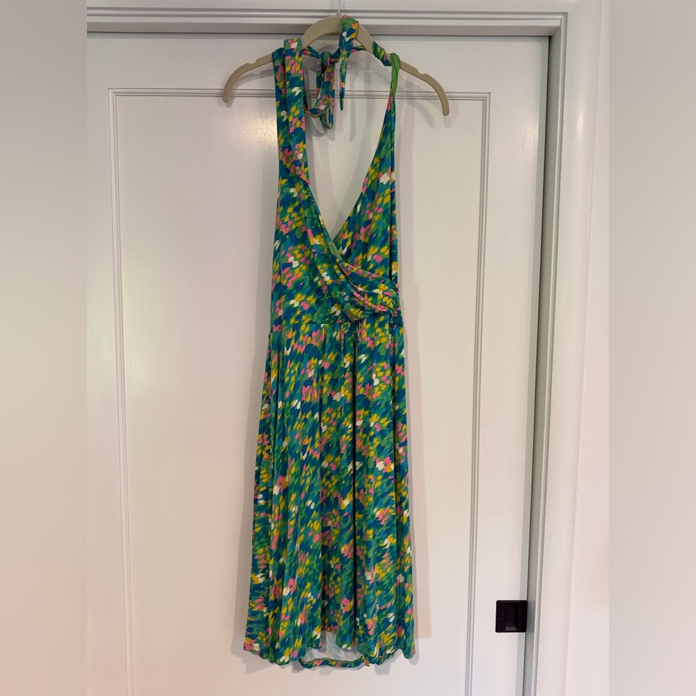 Boden Teal Floral Halter Jersey dress EUC